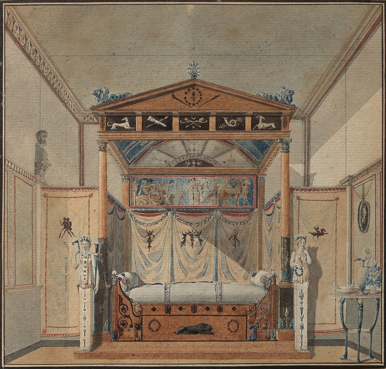 Projekt łóżka, ok. 1800 autorstwa Charles Percier