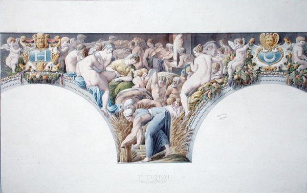 Ms 1014 Fryz z sali balowej w Fontainebleau, płyta z albumu (akwarela i ołówek na papierze) autorstwa Charles Percier