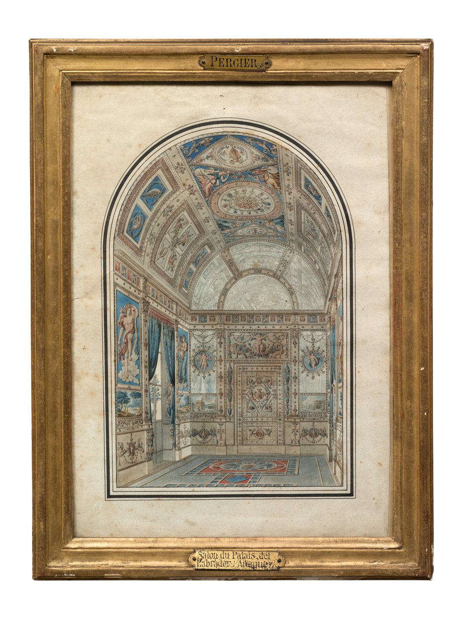 Pokój w Casa del Labrador, Pałac Królewski w Aranjuez (pióro, atrament i toaleta na papierze) autorstwa Charles Percier