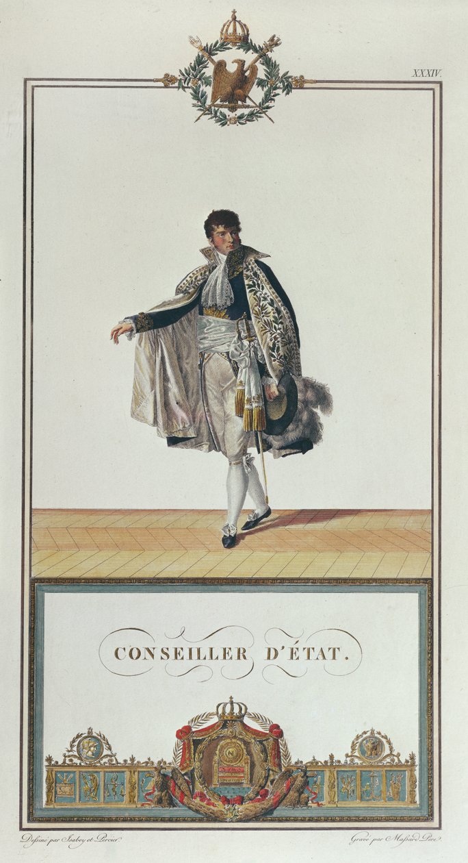 Mundur Radnego Stanu na Koronację Napoleona, 1804 (kolorowy grawerunek) autorstwa Charles Percier