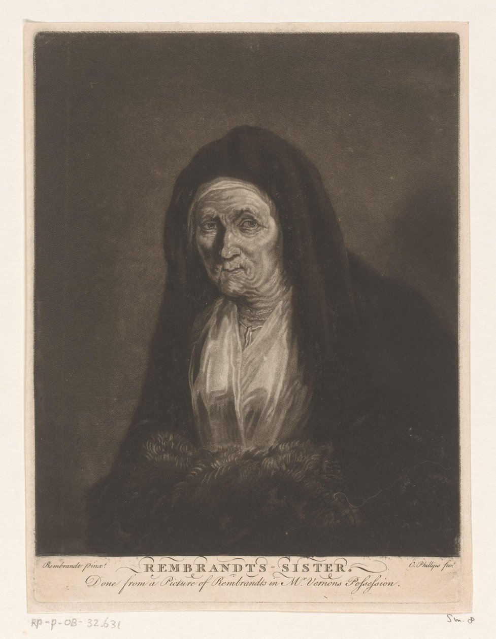 Portret nieznanej staruszki Rembrandts - siostra (tytuł na obiekcie) autorstwa Charles Phillips