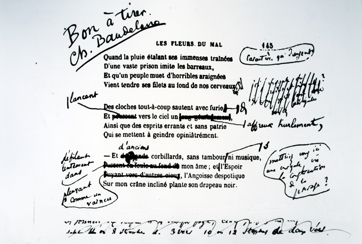 Poprawiony dowód Kwiatów zła autorstwa Charles Pierre Baudelaire