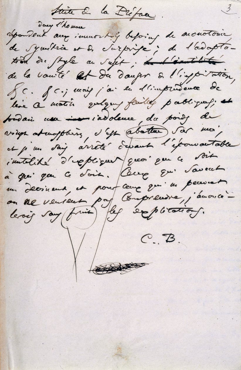 Projekt przedmowy do 2. edycji „Les Fleurs du Mal” (pióro i tusz na papierze) autorstwa Charles Pierre Baudelaire