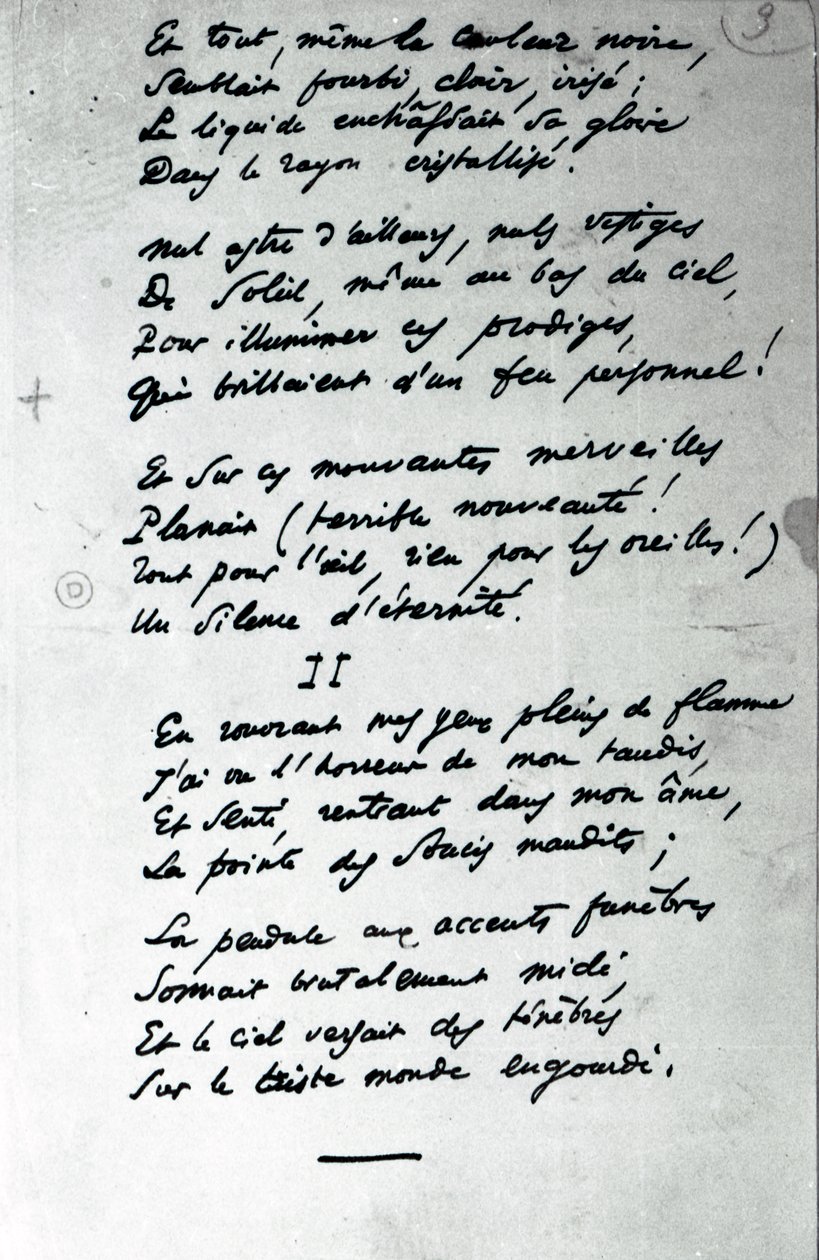 Poemat z autografem „Reve Parisien” (pióro i atrament na papierze) (zdjęcie czarno-białe) autorstwa Charles Pierre Baudelaire