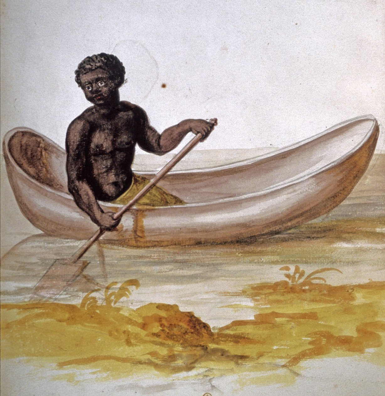 Młody Murzyn w kajaku na Karaibach, ok. 1686 (akwarela) autorstwa Charles Plumier