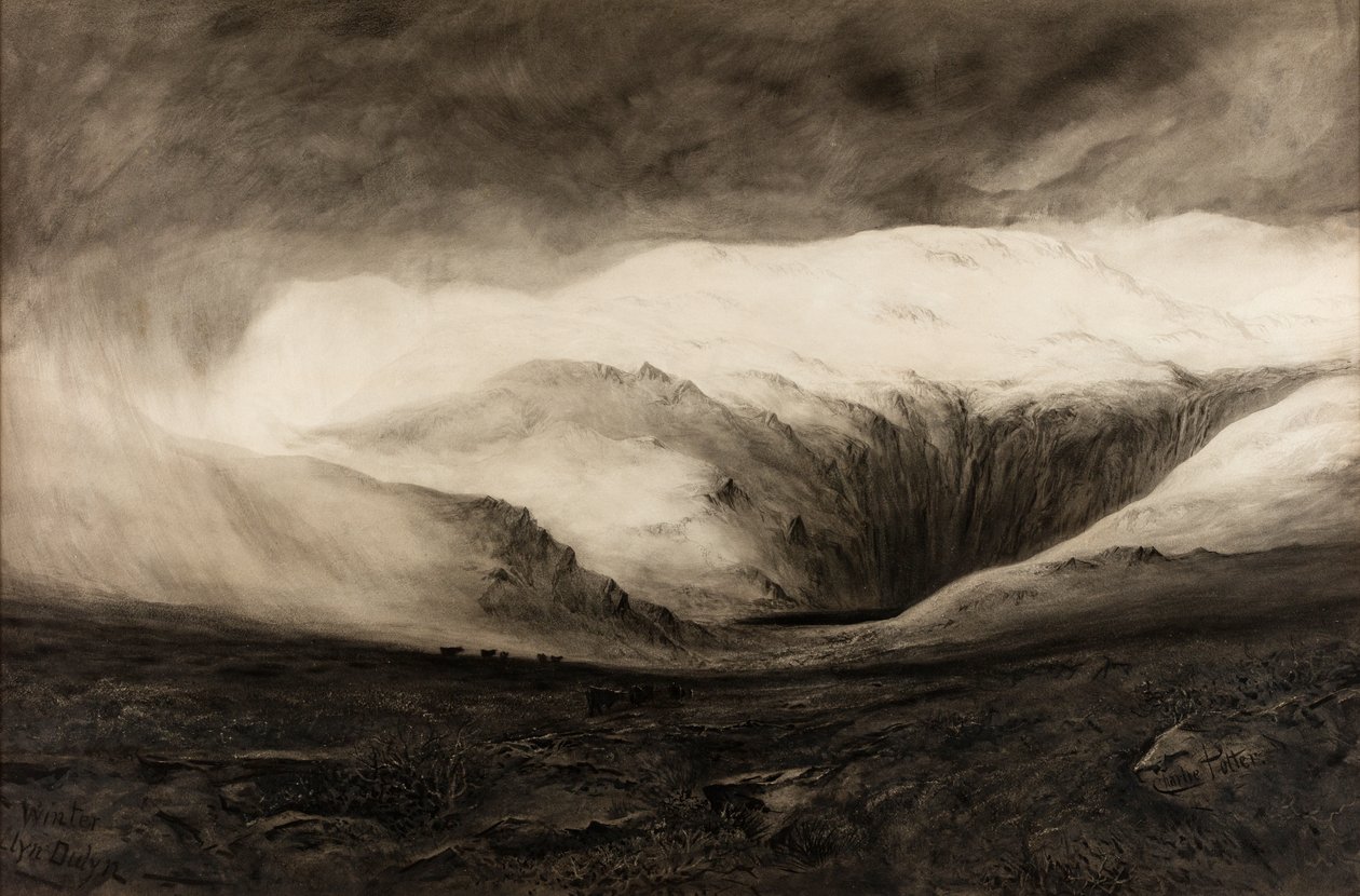 Zima, Llyn Dulyn, niedatowane (akwarela na papierze) autorstwa Charles Potter