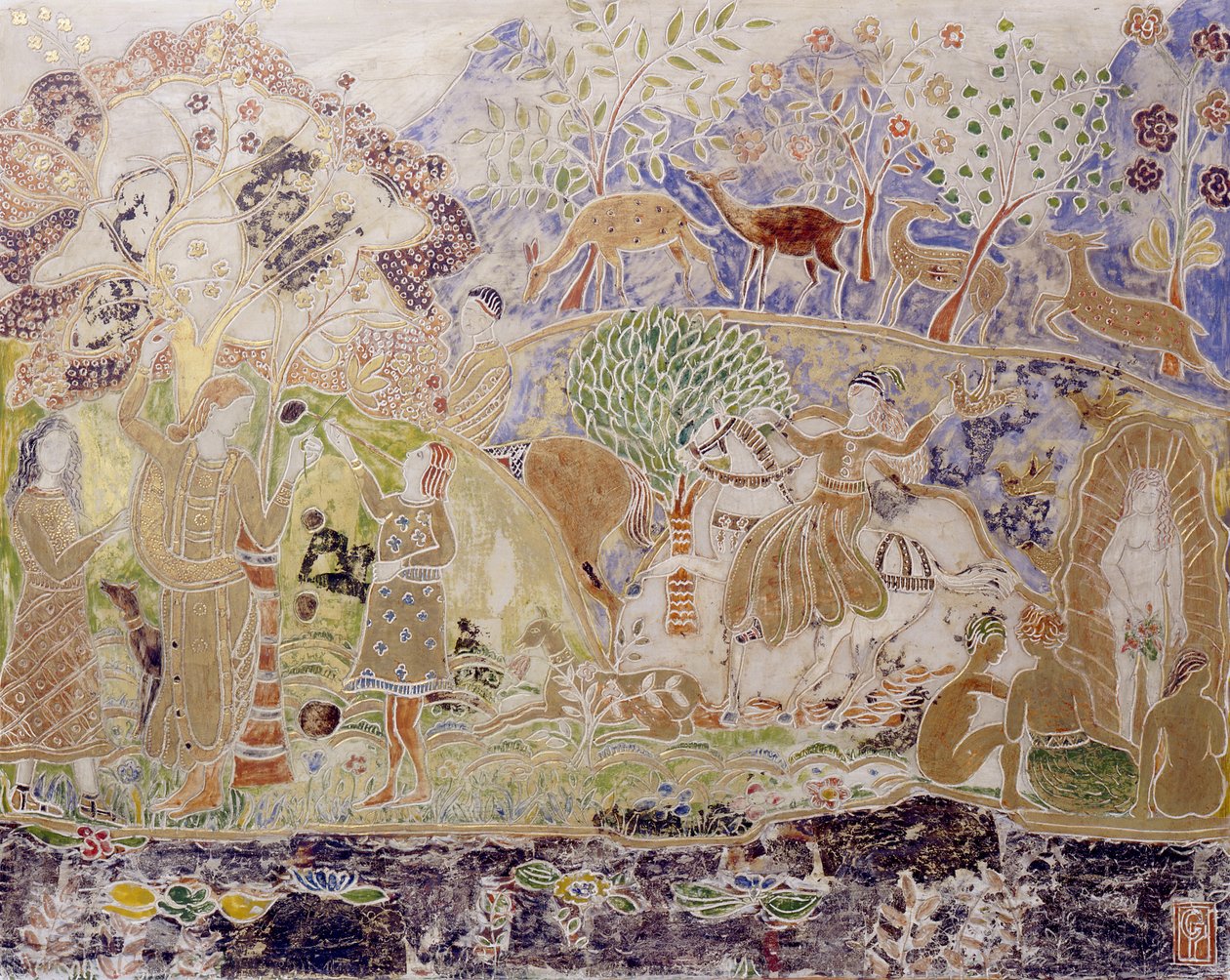 Figurki i jelenie autorstwa Charles Prendergast