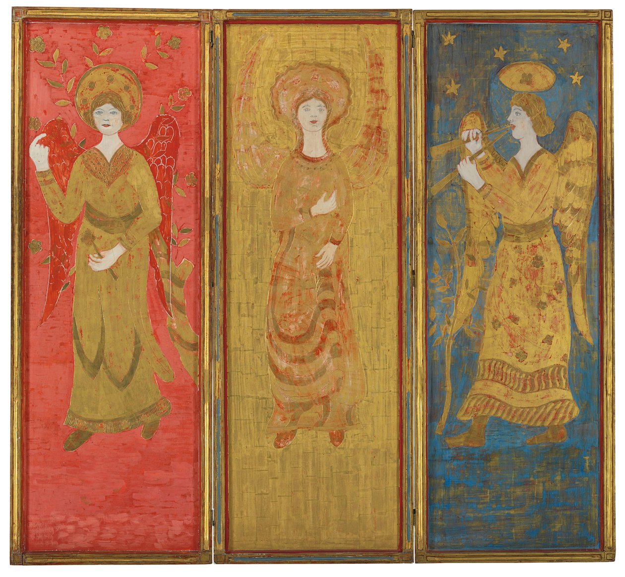 Trójpanelowy ekran (rewers), ok. 1916-17 (olej i złoty płatek na drewnie zagęszczonym) autorstwa Charles Prendergast