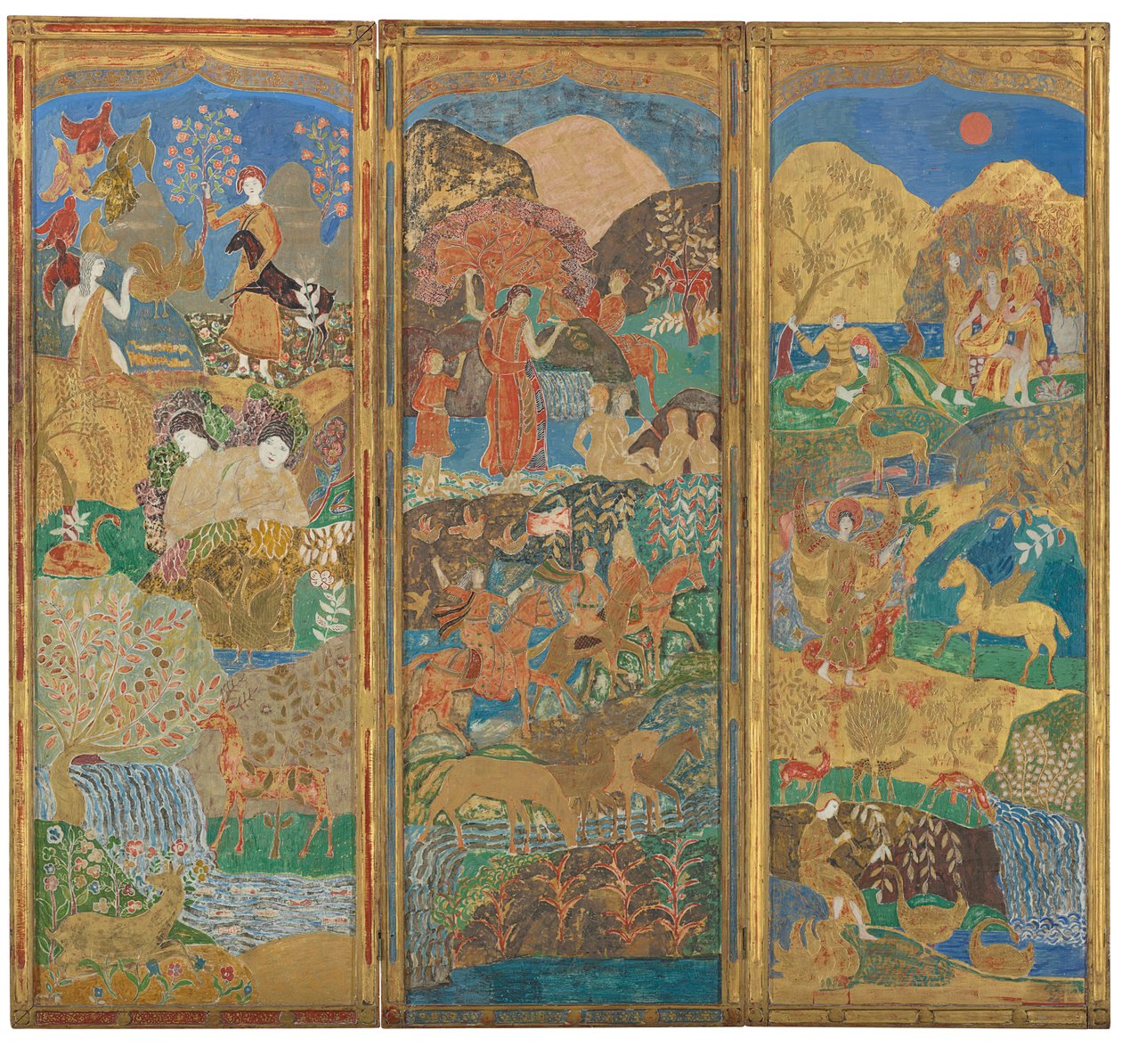 Trójpanelowy parawan, ok. 1916-17 (olej i złoty płatek na drewnie zagęszczonym) autorstwa Charles Prendergast