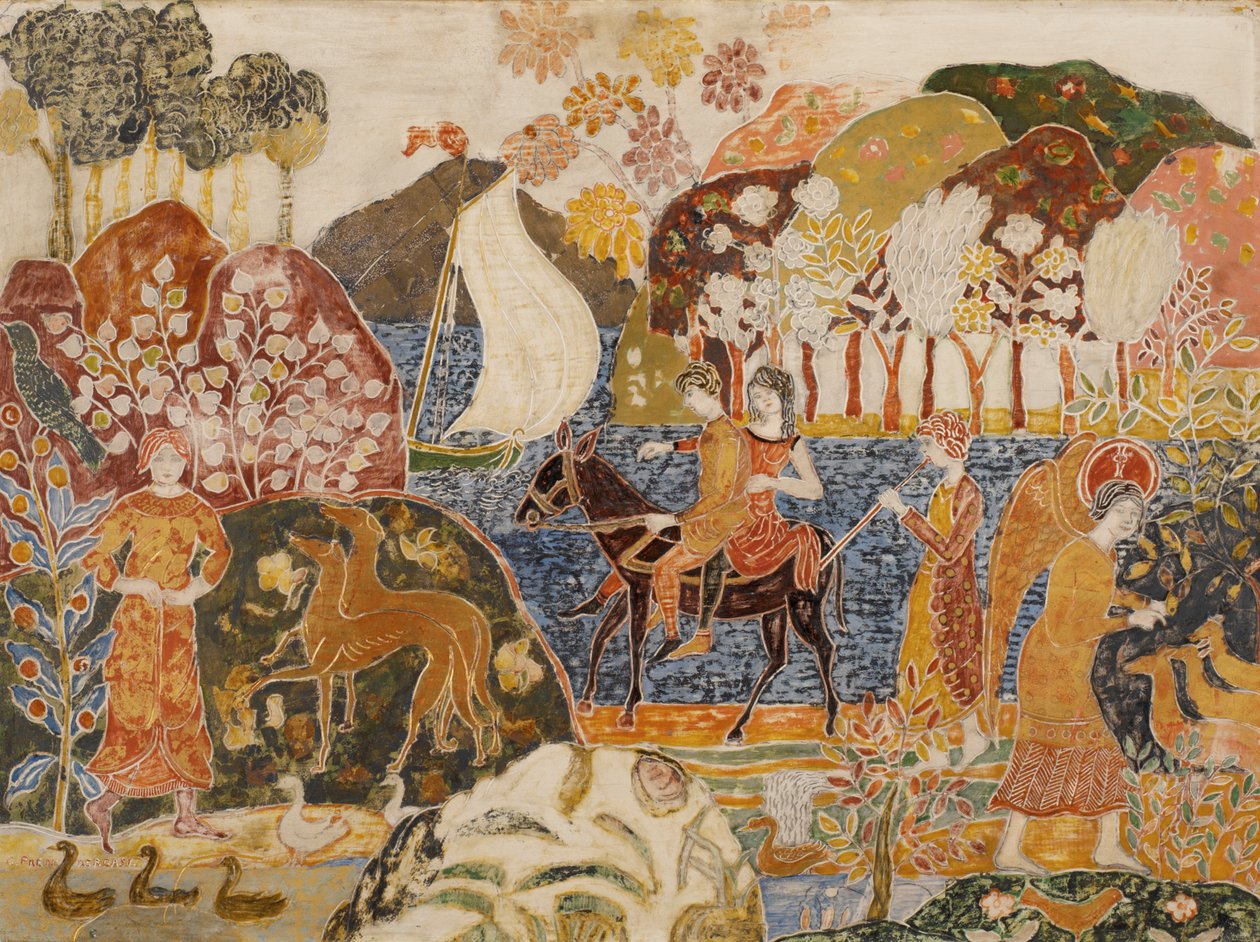 Dwie postacie na mule autorstwa Charles Prendergast