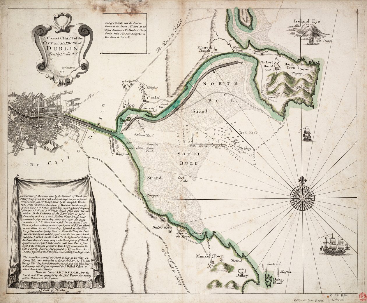 Prawidłowa mapa miasta i portu Dublin, Irlandia autorstwa Charles Price