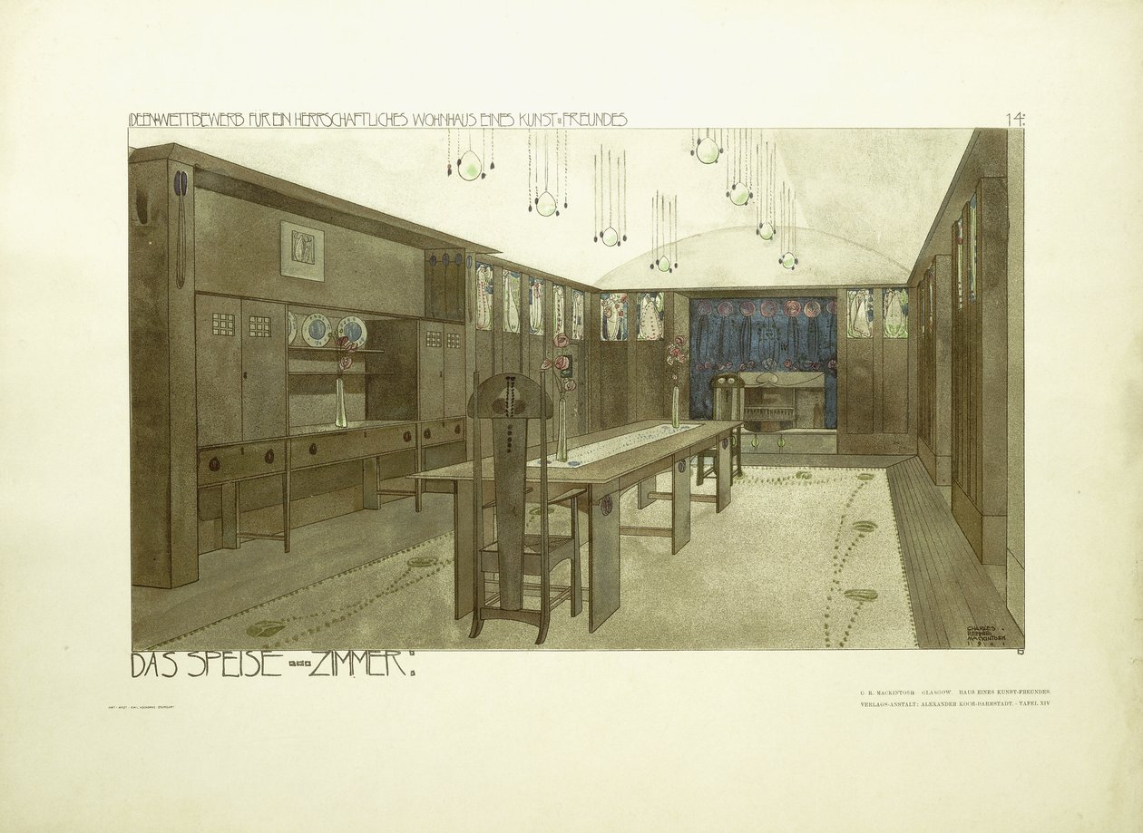 Jadalnia, ok. 1901 (kolorowa litografia) autorstwa Charles Rennie (after) Mackintosh