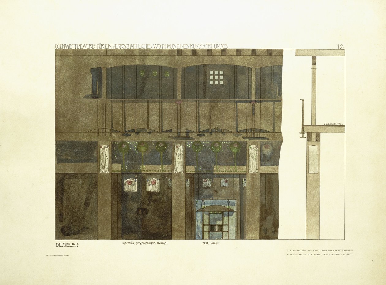 Hol wejściowy, ok. 1901 (litografia kolorowa) autorstwa Charles Rennie (after) Mackintosh