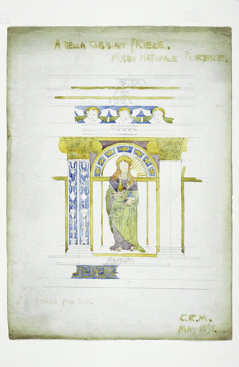 A Della Robbian [sic] Fryz, Museo Nationale, Florencja, 1891 (ołówek i akwarela na papierze) autorstwa Charles Rennie Mackintosh