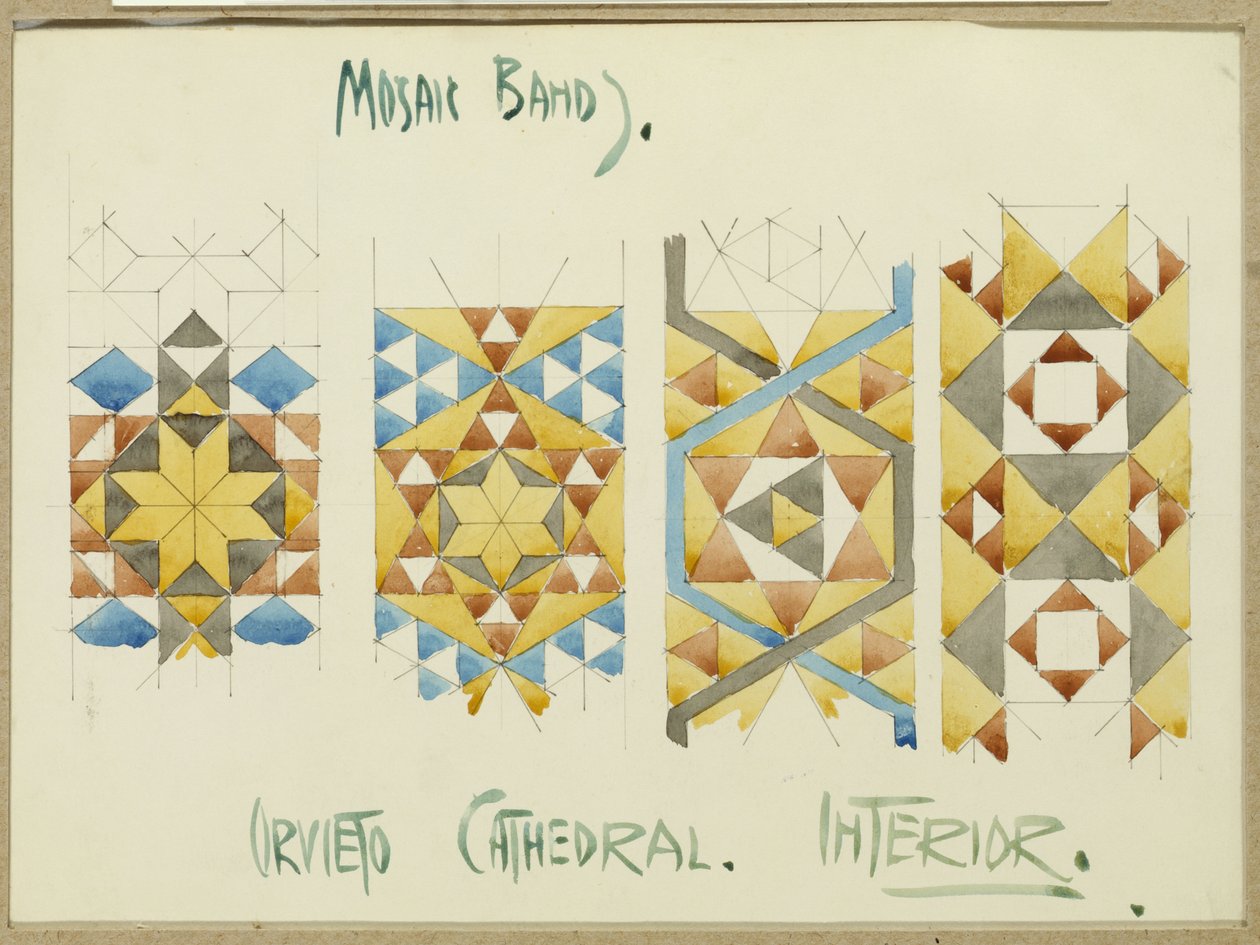 Arkusz badań pasm mozaiki, Katedra Orvieto, 1891 autorstwa Charles Rennie Mackintosh