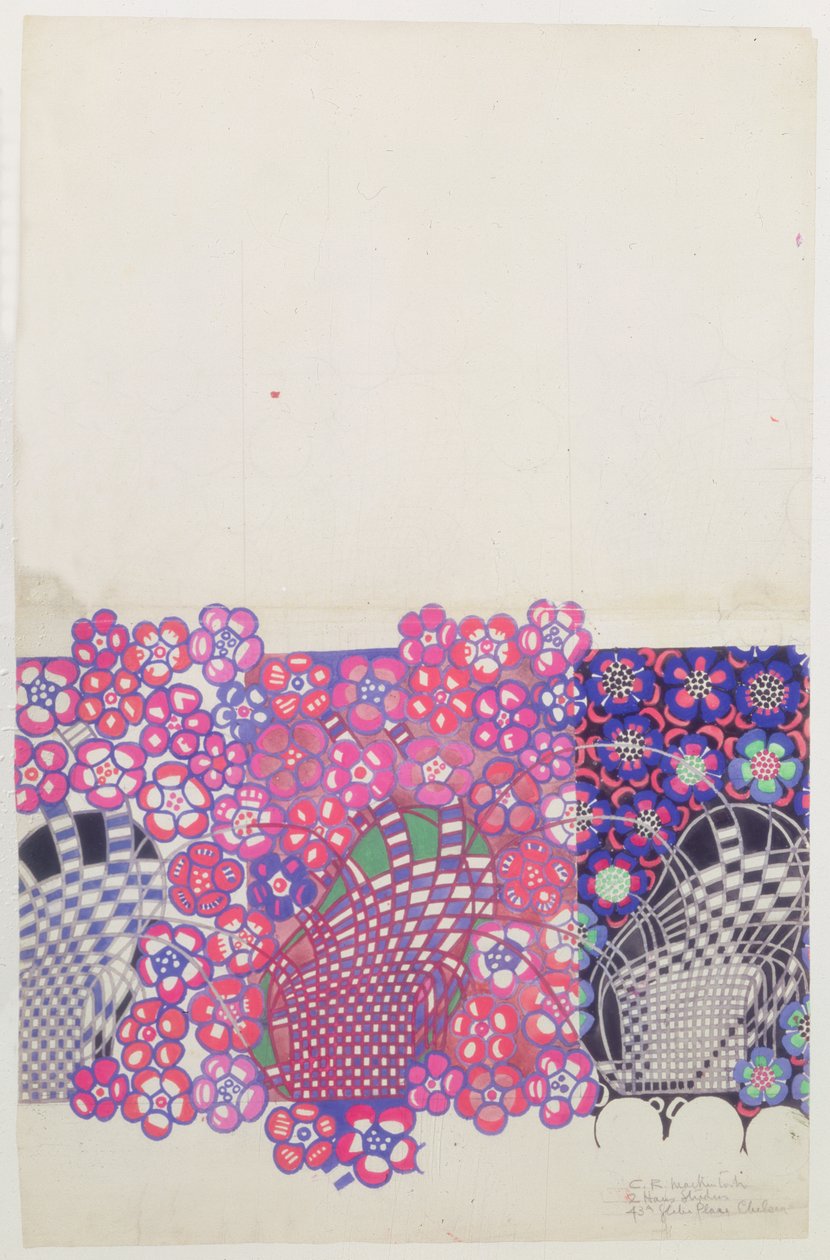 Niebieski i różowy wzór kwiatu tytoniu autorstwa Charles Rennie Mackintosh