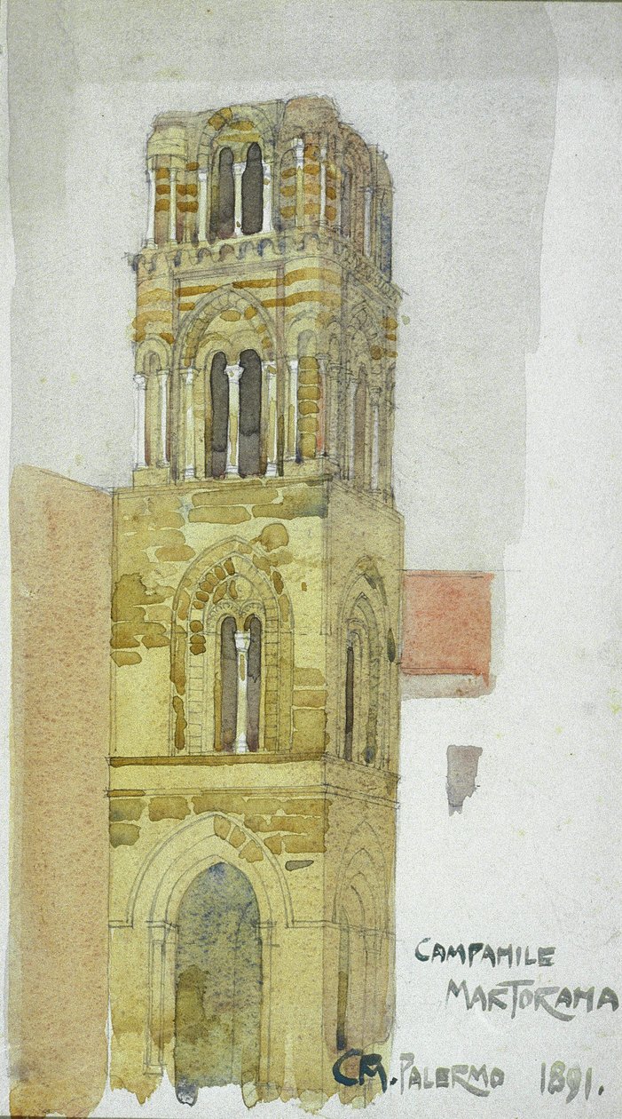 Campanile Martorana, Palermo, 1891 (ołówek i akwarela) autorstwa Charles Rennie Mackintosh