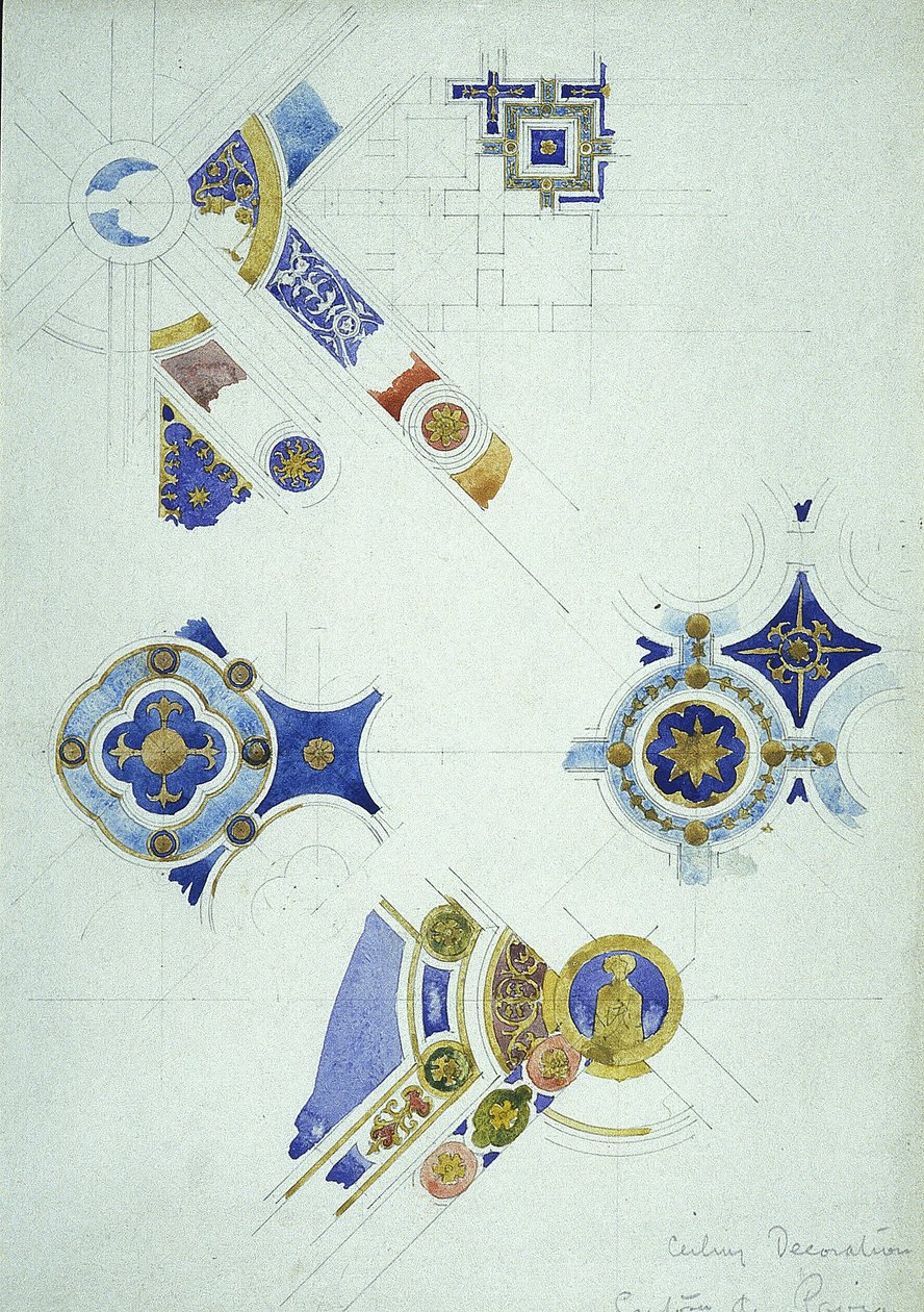 Dekoracja sufitu, Certosa di Pavia, 1891 (ołówek i akwarela na papierze) autorstwa Charles Rennie Mackintosh