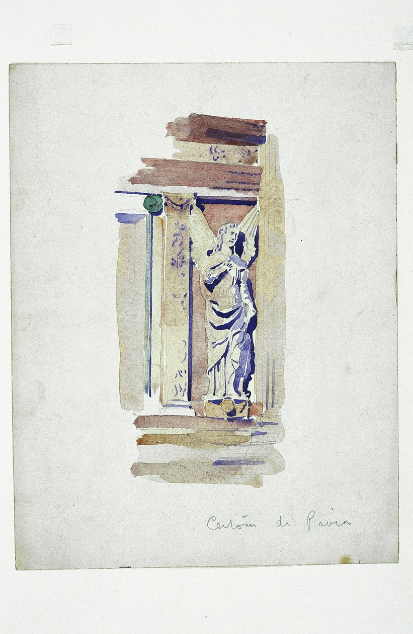 Certosa di Pavia (studium wyrzeźbionego anioła), 1891 (ołówek i akwarela na papierze) autorstwa Charles Rennie Mackintosh