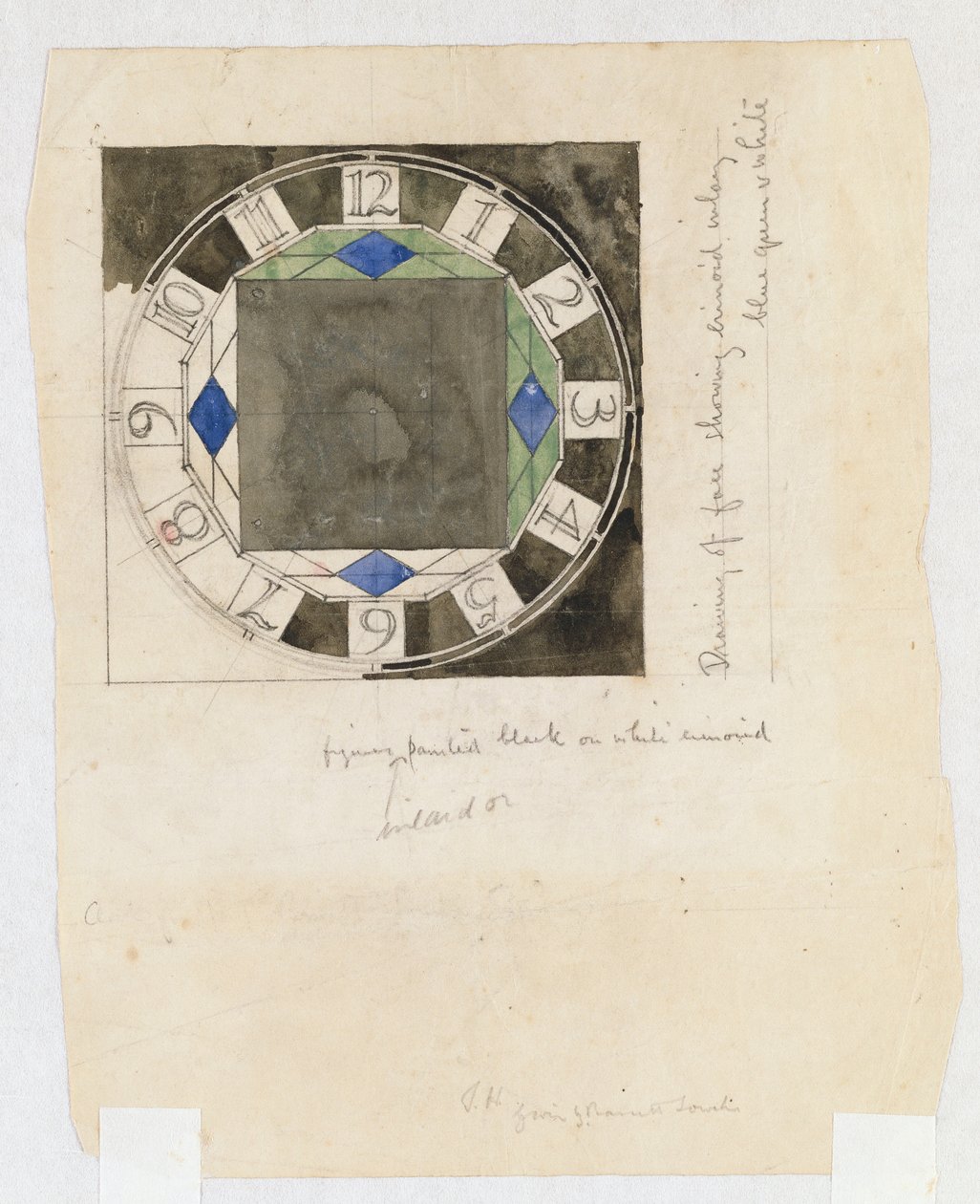 Projekt tarczy zegara, dla W.J. Bassett-Lowke, 1917 autorstwa Charles Rennie Mackintosh