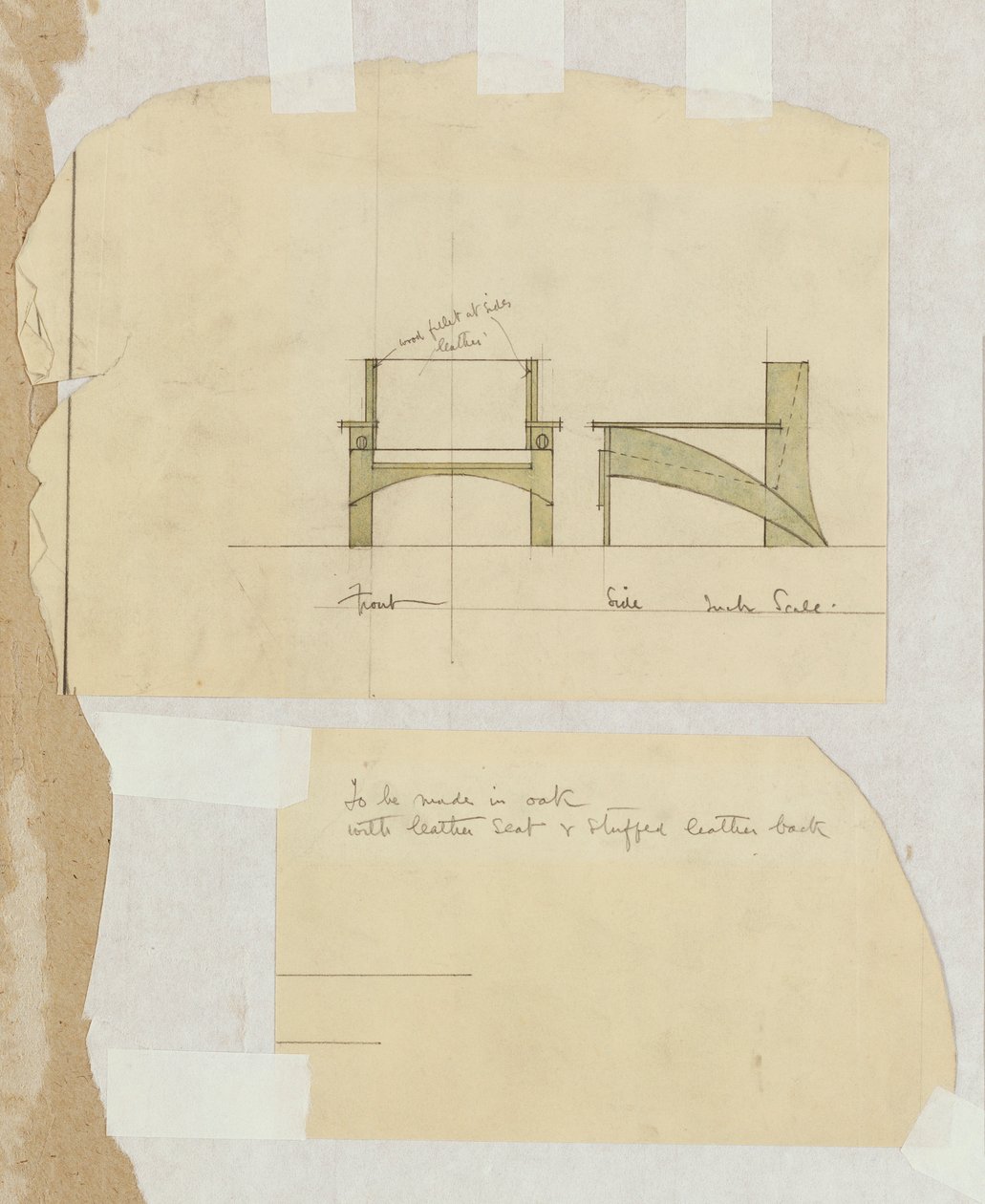 Projekt dębowego fotela, pokazany na elewacjach frontowych i bocznych, 1905 autorstwa Charles Rennie Mackintosh