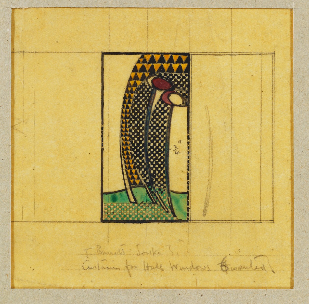 Projekt zasłon na okna przedpokoju, dla W.J. Bassett-Lowke, 1916-17 autorstwa Charles Rennie Mackintosh