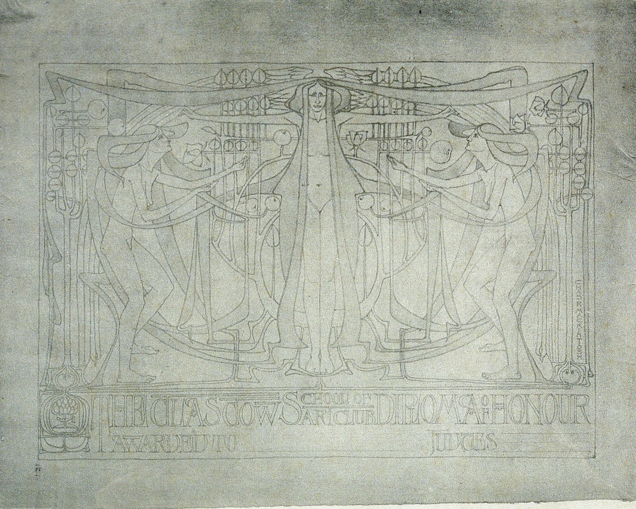 Dyplom Honorowy, Glasgow School of Art, 1893 (druk akwarelowy na papierze ryżowym) autorstwa Charles Rennie Mackintosh