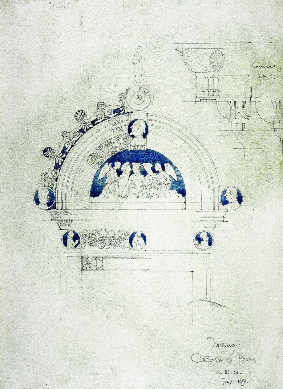 Drzwi, Certosa di Pavia, 1891 (ołówek i akwarela na papierze) autorstwa Charles Rennie Mackintosh