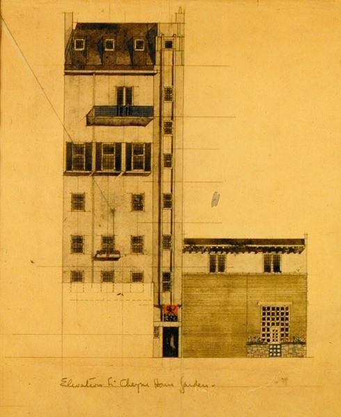 Elewacja proponowanego studia w Glebe Place i Upper Cheyne Walk autorstwa Charles Rennie Mackintosh