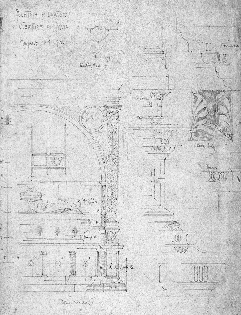 Fontanna w toalecie, Certosa di Pavia, 1891 autorstwa Charles Rennie Mackintosh