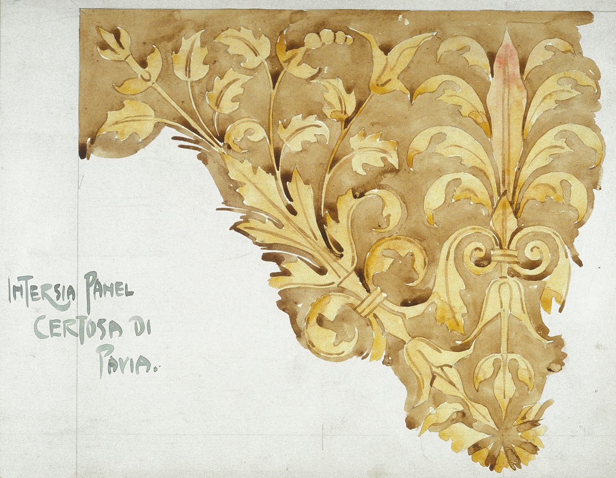 Intarsia Panel, Certosa di Pavia, 1891 (ołówek i akwarela na papierze) autorstwa Charles Rennie Mackintosh