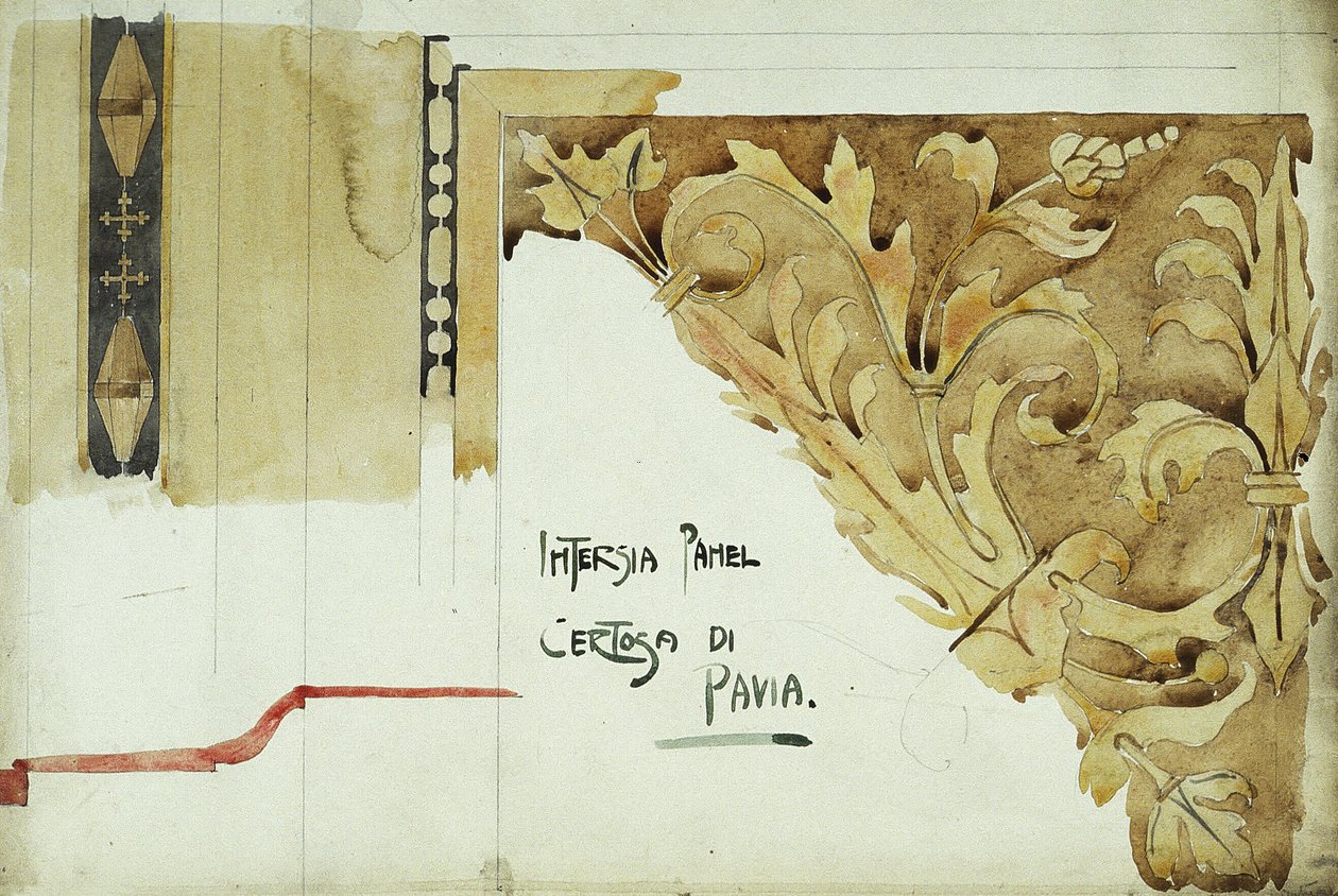 Intarsia Panel, Certosa di Pavia, 1891 (ołówek i akwarela na papierze) autorstwa Charles Rennie Mackintosh