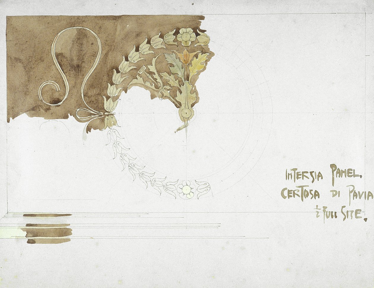 Intarsia Panel, Certosa di Pavia, 1891 (ołówek i akwarela na papierze) autorstwa Charles Rennie Mackintosh