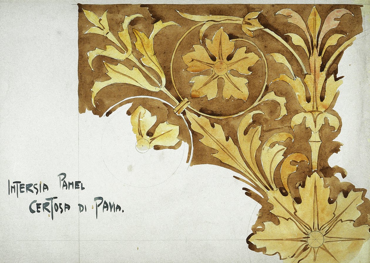 Panel intarsji, Certosa di Pavia, 1891 (ołówek i akwarela na papierze) autorstwa Charles Rennie Mackintosh