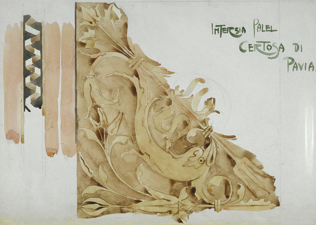Intarsia Panel, Certosa di Pavia, 1891 (ołówek i akwarela na papierze) autorstwa Charles Rennie Mackintosh