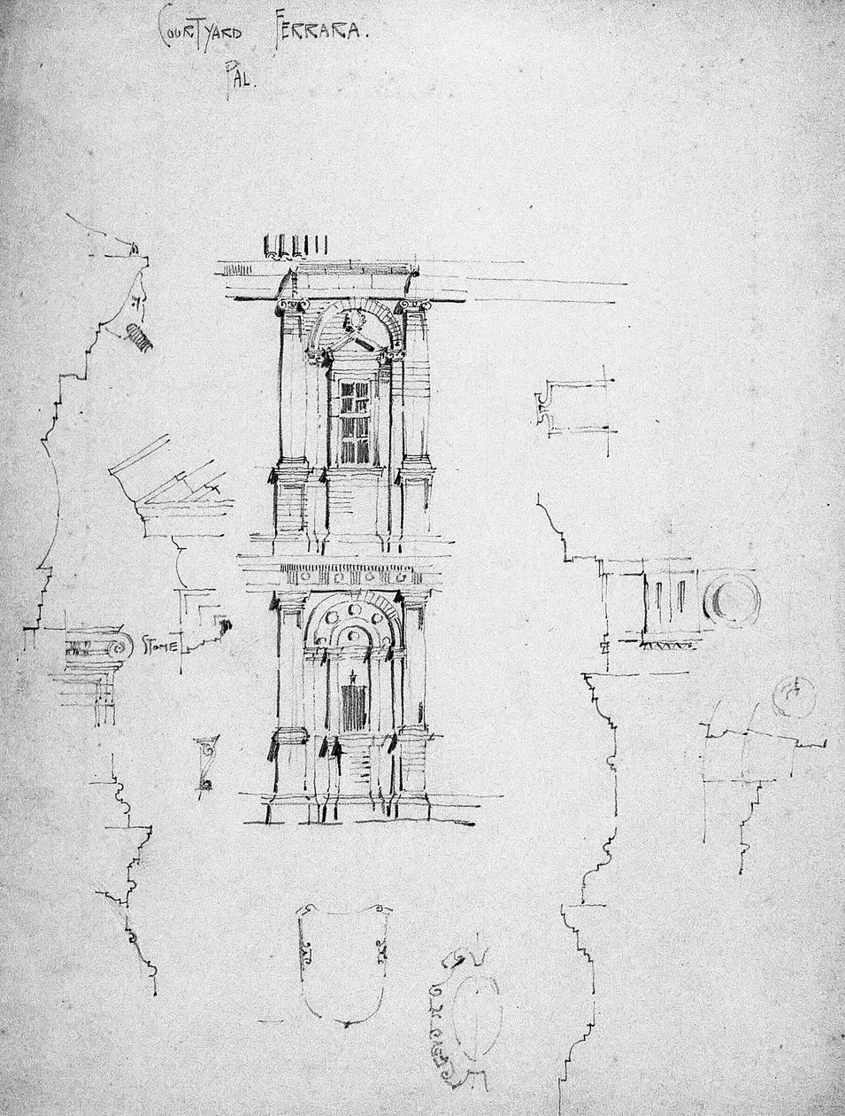 Dziedziniec pałacowy, Ferrara, 1891 autorstwa Charles Rennie Mackintosh