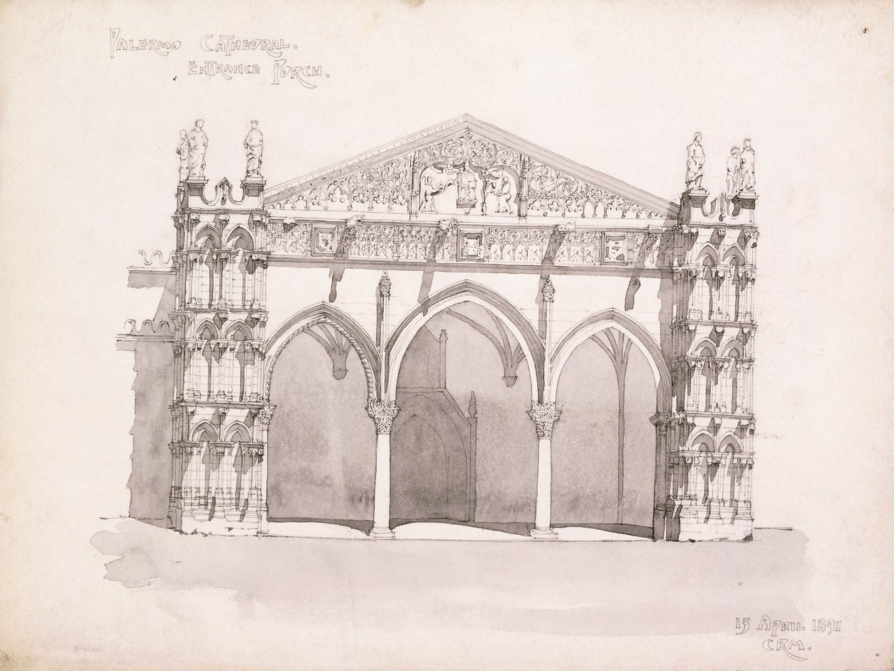Katedra w Palermo, studium ganku wejściowego autorstwa Charles Rennie Mackintosh