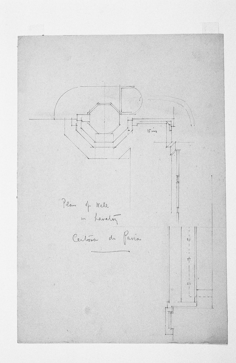 Plan studni w toalecie, Certosa di Pavia, 1891 autorstwa Charles Rennie Mackintosh