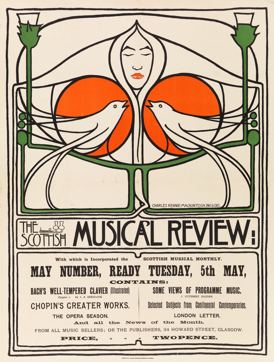 Scottish Musical Review (druk planograficzny, litografia, papier) autorstwa Charles Rennie Mackintosh