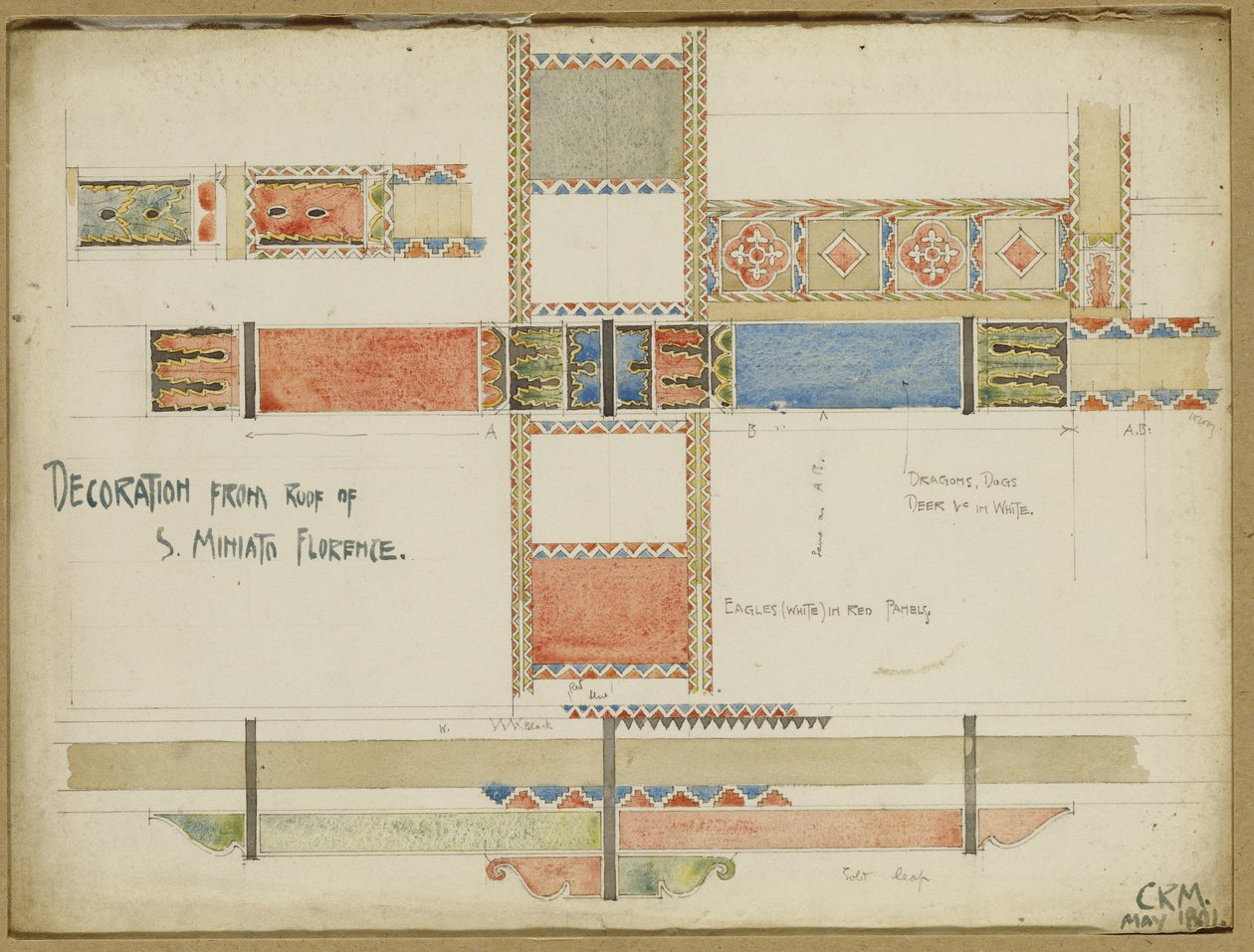 Studia dekoracyjnych paneli sufitowych, San Miniato, Florencja, 1891 autorstwa Charles Rennie Mackintosh