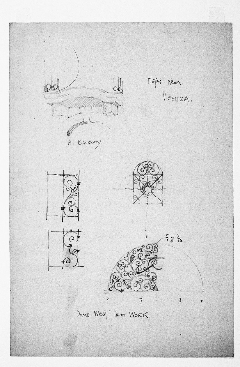 Vicenza, po lewej Balkon, a poniżej Some Wrot [sic] żelazo, 1891 autorstwa Charles Rennie Mackintosh