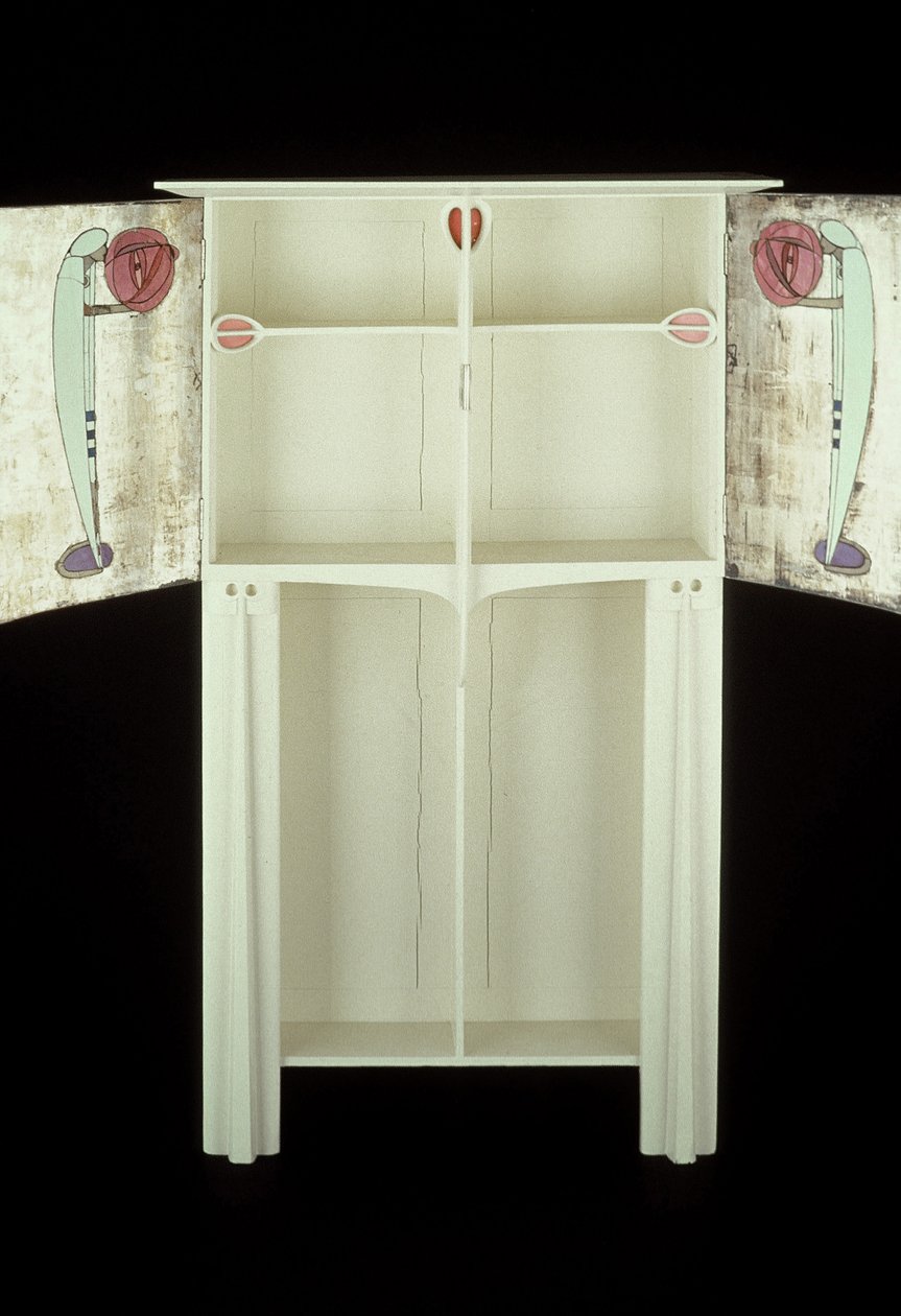 Biała szafka zaprojektowana dla Pani Rowat, 1902 (drewno, witraż, emalia) autorstwa Charles Rennie Mackintosh