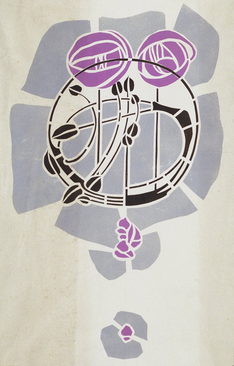 Nowoczesna reprodukcja z oryginalnego szablonu Mackintosha do dekoracji ścian, motyw róży, 1902 (kolor plakatu na papierze kasetowym) autorstwa Charles Rennie Mackintosh