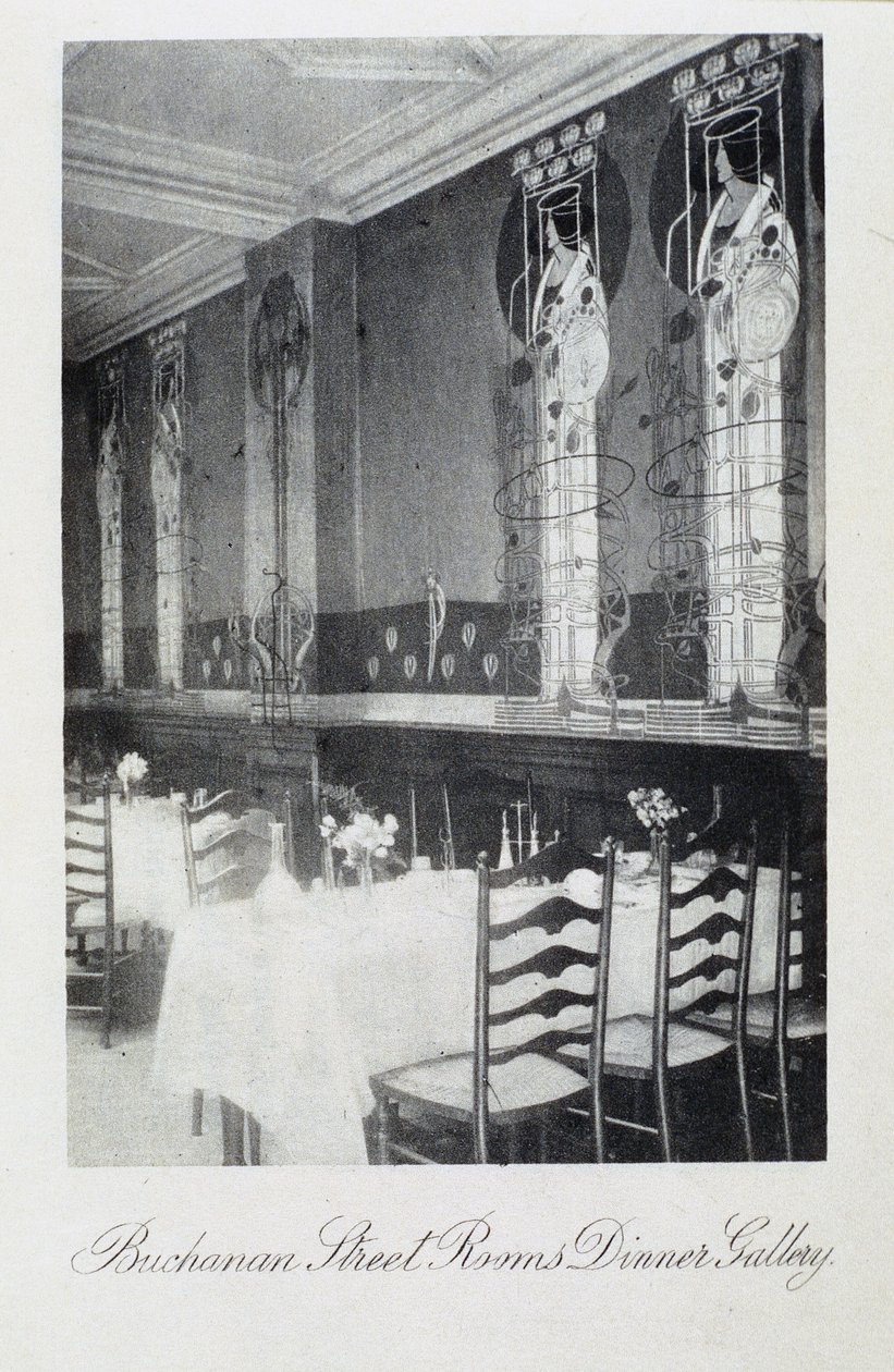 Fragment muralu do Cranston Tearooms, Buchanan Street, Glasgow autorstwa Charles Rennie and MacDonald Mackintosh Margaret Mackintosh