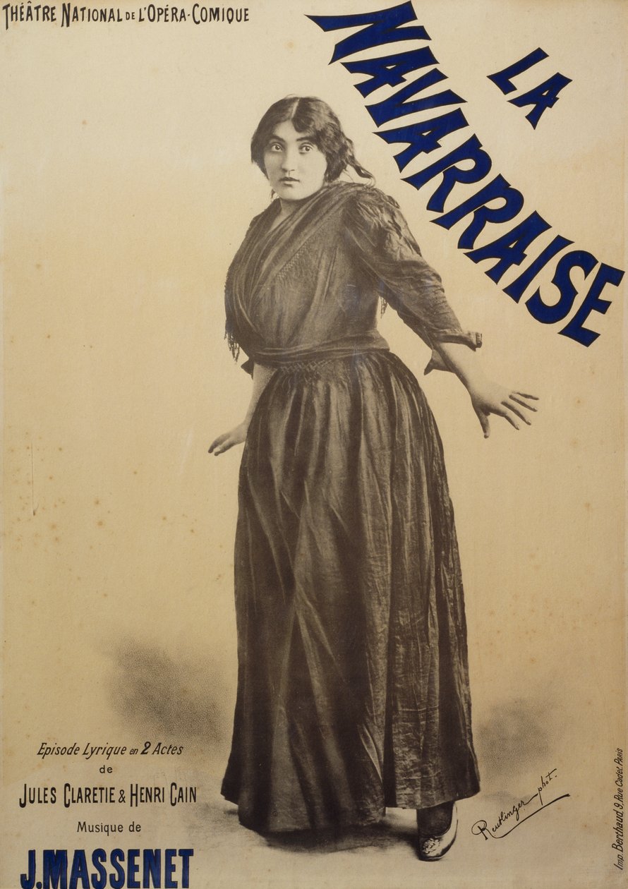 Plakat do Navarraise, opery, libretta Julesa Claretie i Henri Caina, muzyka Jean Massenet, w wykonaniu Emmy Calve, plakat Opera-Comique w Paryżu autorstwa Charles Reutlinger