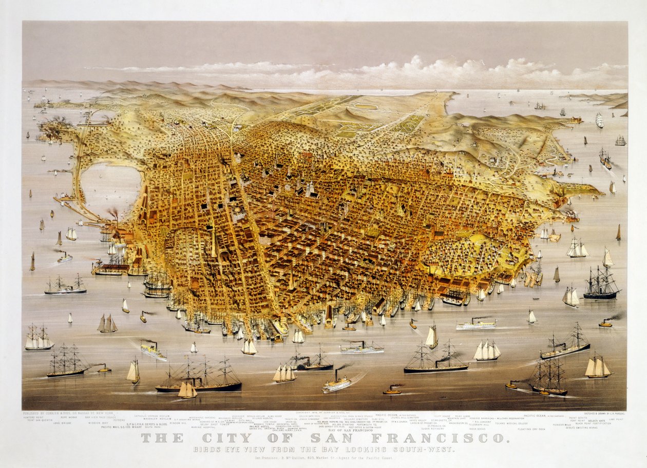 Miasto San Francisco, wyd. 1878 (litografia kolorowa) autorstwa Charles Richard Parsons