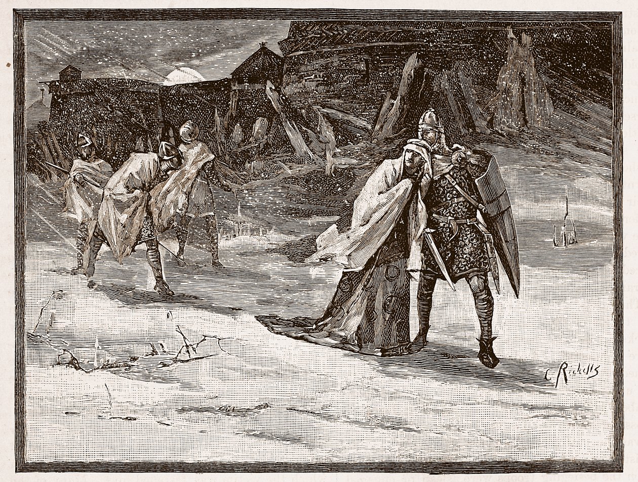 Lot Matyldy z Oxford Castle, ilustracja z „Ilustrowanej historii Anglii Cassella” (zdjęcie w sepii) autorstwa Charles Ricketts
