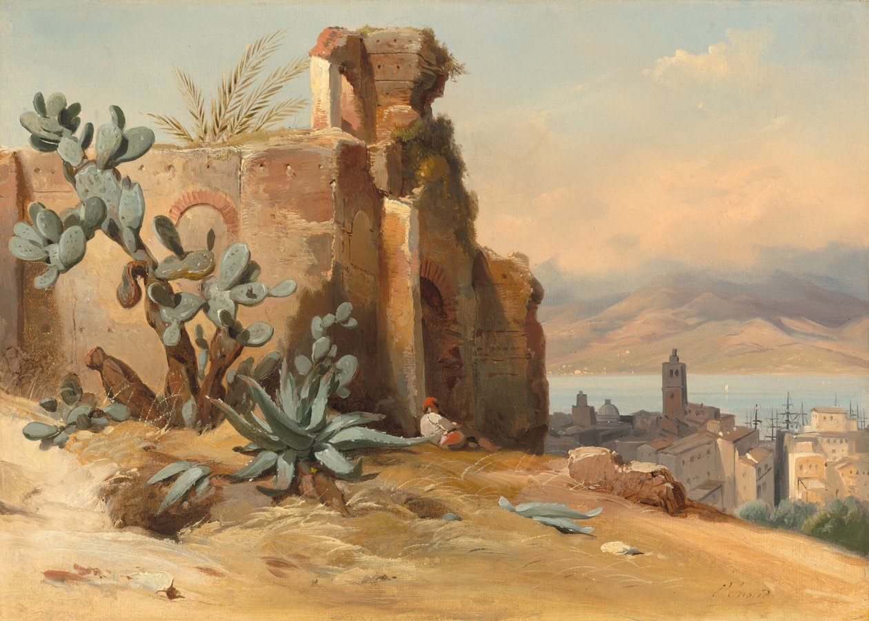 Starożytne ruiny w pobliżu Mesyny na Sycylii, 1842. autorstwa Charles Rémond