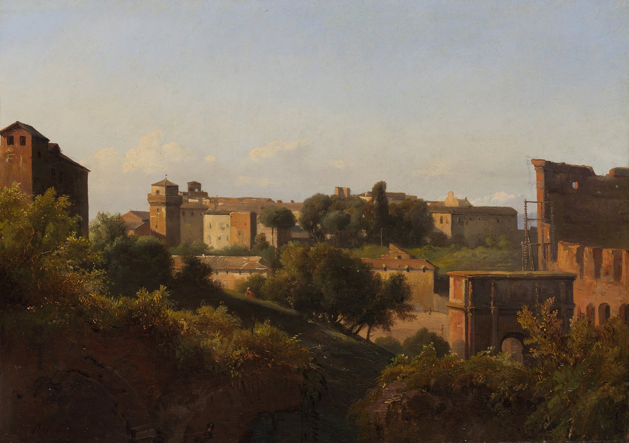 Widok Koloseum i Łuku Konstantyna z Palatynu, ca. 1822-24. autorstwa Charles Rémond