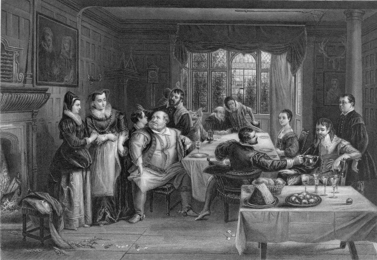 Falstaff i jego przyjaciele, grawerowane przez Williama Greatbacha (ur.1802) (grawerowanie) autorstwa Charles Robert (after) Leslie